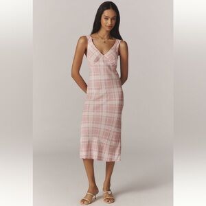 NWT Reformation Beauden Sleeveless V-Neck Crepe Pink and White Midi Dress XL